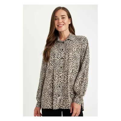 DEFACTO Relax Fit Leopard Print Long Sleeve Shirt