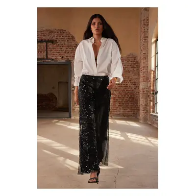 Trendyol Black Lined Sequin Knitted Trousers