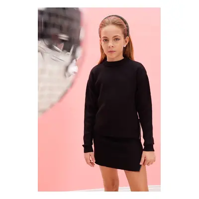 DEFACTO Girl Black Crew Neck Slit Knitwear Sweater