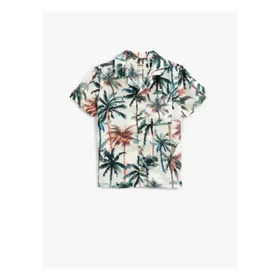 Koton Summer Theme Palm Pattern Short Sleeve Shirt 2skb60025tw