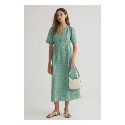 Trendyol Green Floral Comfortable Form Gipel Midi Woven Dress