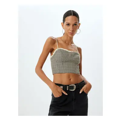 Koton Sweetheart Neck Lace Detailed Strappy Plaid Crop Bustier