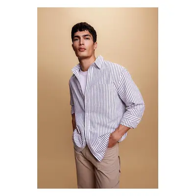 DEFACTO Relax Fit Striped Oxford Long Sleeve Shirt