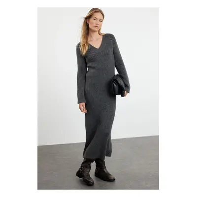 Trendyol Anthracite Maxi Knitwear Wool Basic Dress