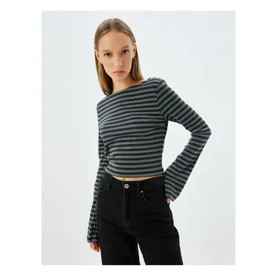 Koton Crop T-Shirt Long Sleeve Boat Neck Slim Fit