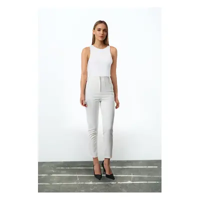 Trendyol White Cigarette Pattern Darted High Waist Ankle Length Woven Fabric Trousers