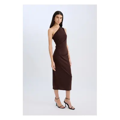 DEFACTO Bodycon Bodycon Basic Plain One Shoulder Midi Dress