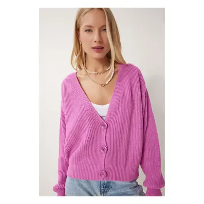 Happiness İstanbul Women's Pink V-Neck Buttoned Knitwear Cardigan