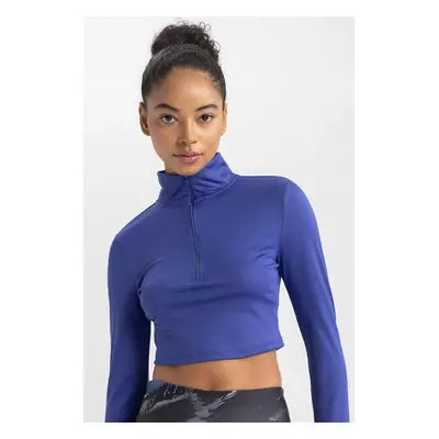 DEFACTO Fit Crop Zippered High Collar Long Sleeve T-Shirt