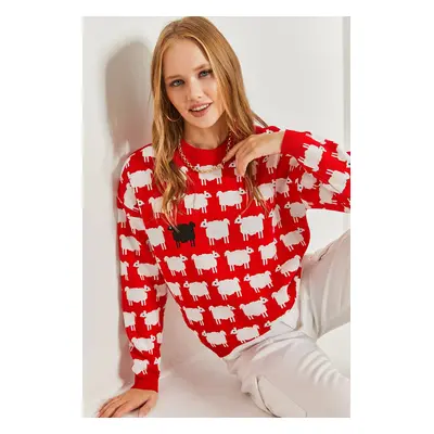 Bianco Lucci Women's Sheep Patterned Knitwear Sweater