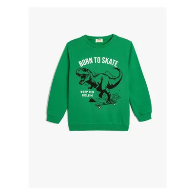 Koton Sweatshirt Dinosaur Printed Crew Neck Long Sleeve Raised