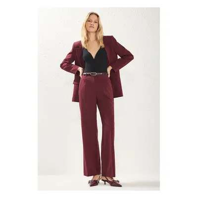 Trendyol Burgundy Pleated Wide Leg/Wide Leg Woven Trousers