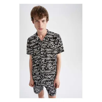 DEFACTO Regular Fit Printed Viscose Short Sleeve Hawaiian Shirt