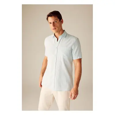 DEFACTO Regular Fit Polo Neck Linen Blended Short Sleeve Shirt