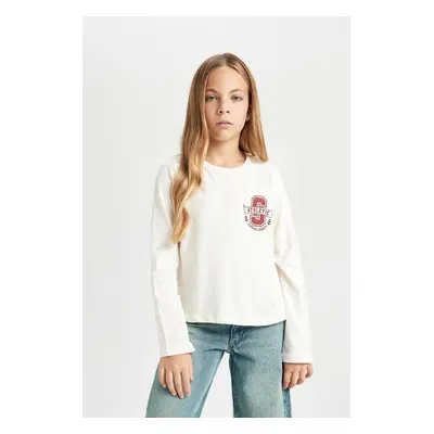 DEFACTO Girl Relax Fit Crew Neck Printed Long Sleeve T-Shirt