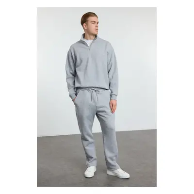 Trendyol Grey Oversize/Wide Cut Stand Collar Zippered Tracksuit