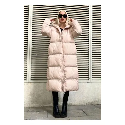 Madmext Mad Girls Beige Long Puffer Coat