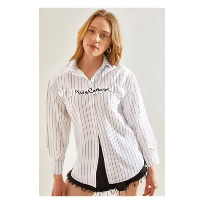 Bianco Lucci Women's Striped Back Printed Shirt