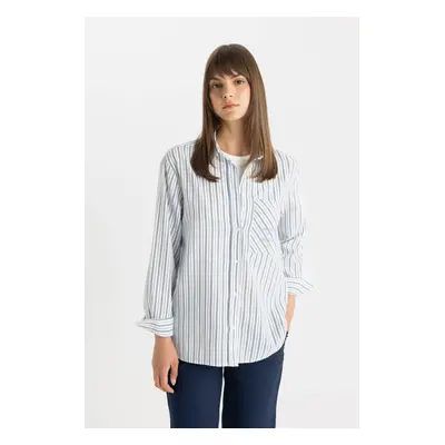 DEFACTO Relax Fit Striped Long Sleeve Flared Cotton Shirt Tunic