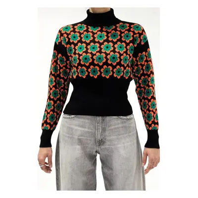 Bigdart Turtleneck Patterned Crop Sweater - Orange