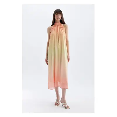 DEFACTO A-Line Halter Neck Gradient Chiffon Sleeveless Maxi Dress