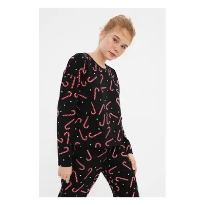 Trendyol Black 100% Cotton Christmas Themed Knitted Pajamas Set