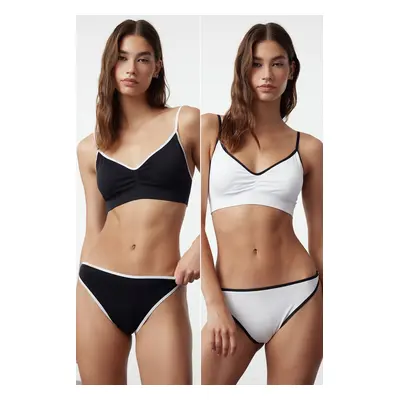 Trendyol Black-White Pack Seamless Brazilian Knitted Panties