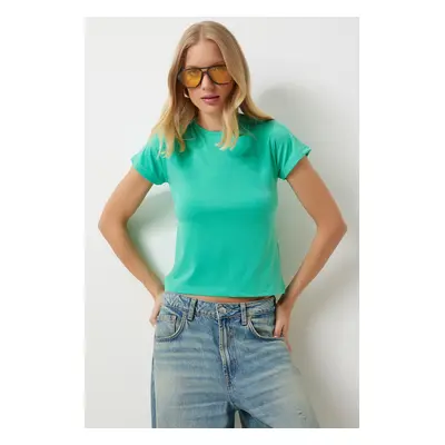 Happiness İstanbul Women's Light Green Crew Neck Basic Sandy T-Shirt