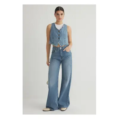 Trendyol Blue High Waist Wide Leg Jeans