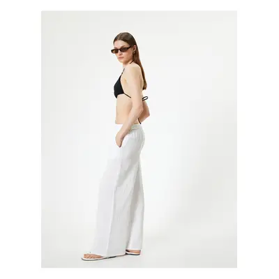 Koton Wide Leg Trousers Tie Waist Pocket Textured