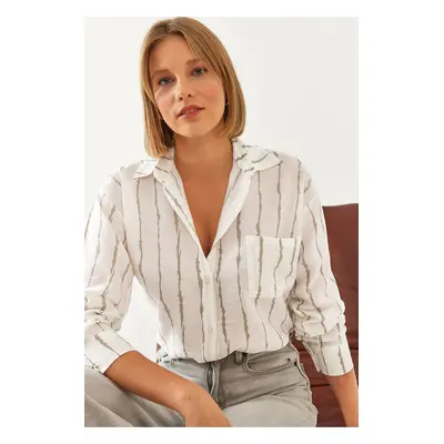 Bianco Lucci Women's Modal Fabric Single Pocket Patterned Shirt