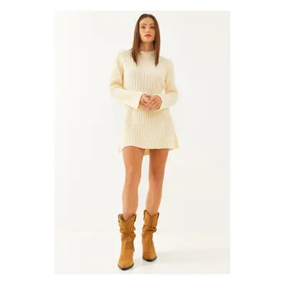 Bianco Lucci Women's Crew Neck Ribbed Mini Knit Dress