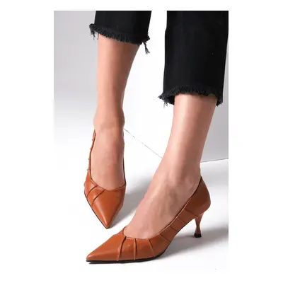 Mio Gusto Nina Women's Tan Women's Heeled Shoes with Pleats