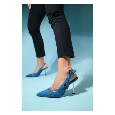 LuviShoes GLEN Denim Blue Zipper Detailed Women's High Heel Shoes