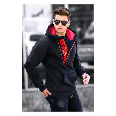 Madmext Men's Black Zipper Detailed Hooded Sweatshirt