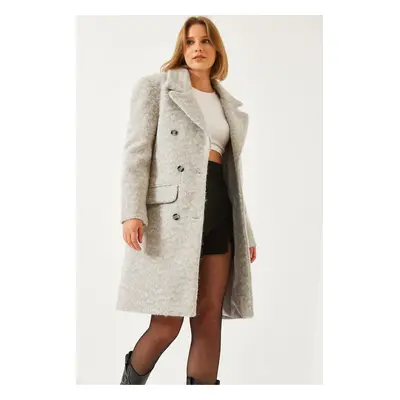 Bianco Lucci Women's Six Buttoned Pocket Stamp Coat