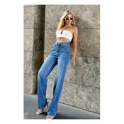 Trend Alaçatı Stili Women's Blue High Waist Wide Leg Jeans