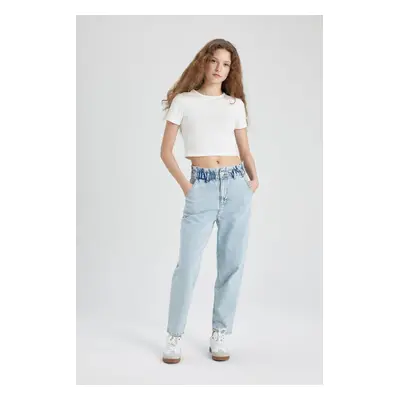 DEFACTO Paperbag High Waist Relaxed Leg Ankle Length Jeans