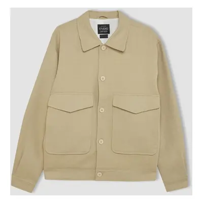 DEFACTO Relax Fit Polo Collar Lined Linen Jacket Coat