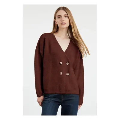 Trendyol Brown Soft Texture Double Breasted Knitted Cardigan