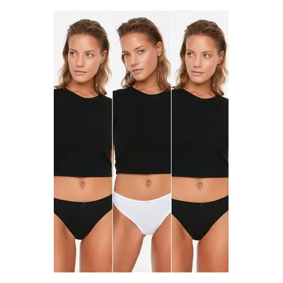 Trendyol Black White 3-Pack Lace Cotton Thong Knitted Panties