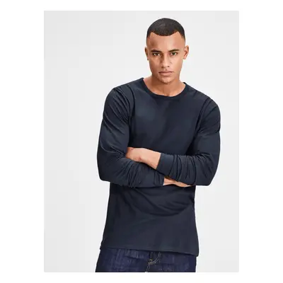 Tmavě modré pánské tričko s dlouhým rukávem Jack & Jones Basic - Pánské