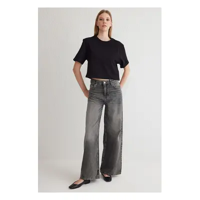 Trendyol Anthracite High Waist Loose Wide Leg Jeans