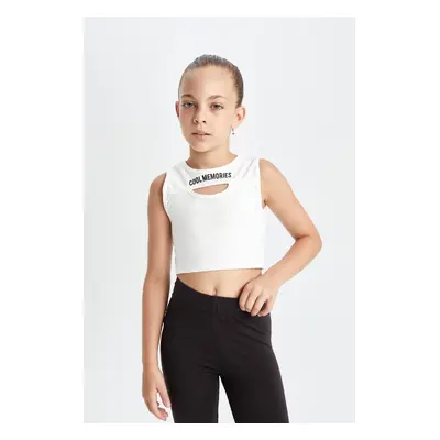 DEFACTO Girl Crop Crew Neck Printed Tank Top