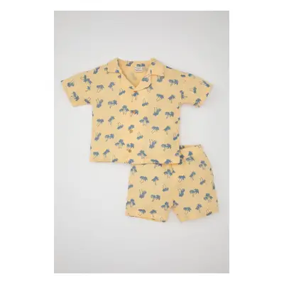 DEFACTO Baby Boy Palm Tree Patterned Muslin Short Sleeve Shirt Shorts 2-Piece Set