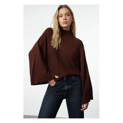 Trendyol Brown Wide Pattern Bat Sleeve Knitwear Sweater