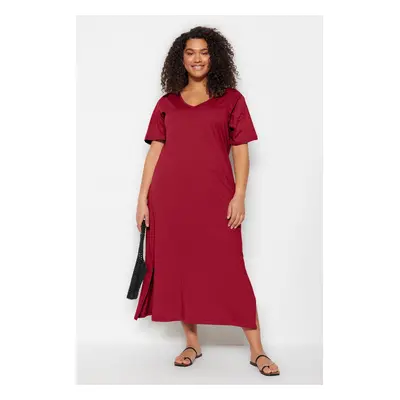 Trendyol Curve Red Jersey Knitting Plus Size Dress