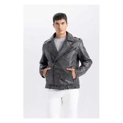 DEFACTO Water Repellent Faux Leather Coat Jacket Seasonal with Zipper Pockets