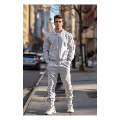 Trendyol Gray Melange Regular Cut Zippered Basic Tracksuit Set