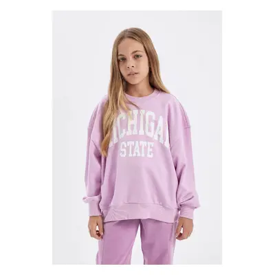 DEFACTO Girl Relax Fit Crew Neck Printed Sweatshirt